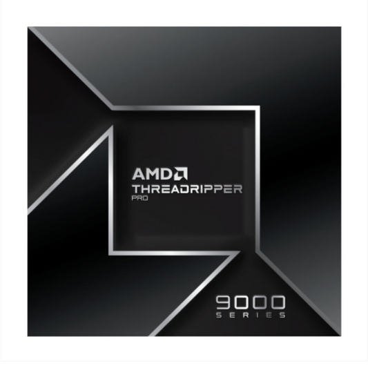 AMD Threadripper Pro 9000 Series packaging on a black background
