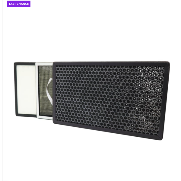 Rectangular honeycomb filter and white filter in a black case on a white background