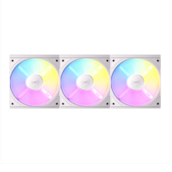 Three RGB LED fans on a white background