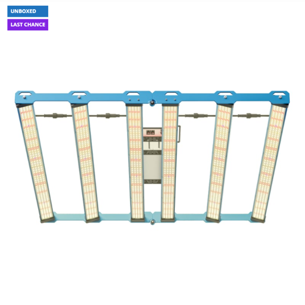 Lighting panel with blue frame and beige panels on a white background