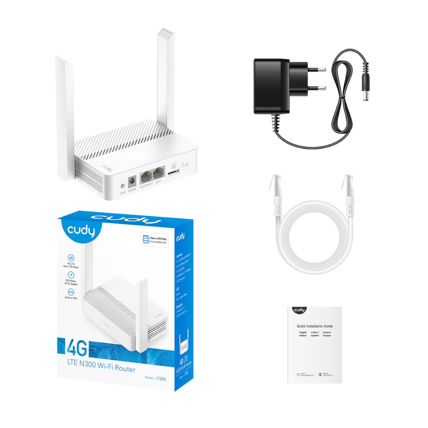 Cudy LT300 4G LTE N300 Wi-Fi Router - White