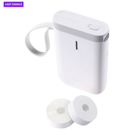 White electronic device with a strap and two additional white components on a white background