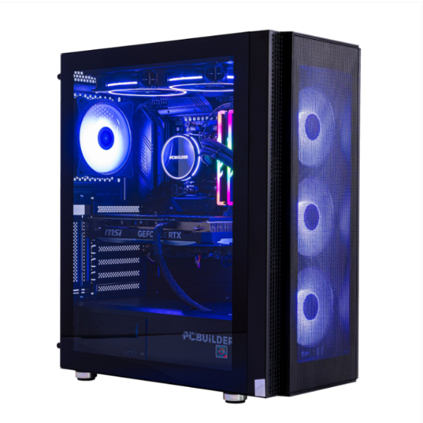 Computer case with RGB lighting on a white background