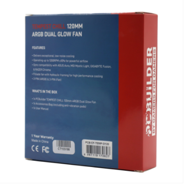 Back view of a computer fan packaging with text and branding.