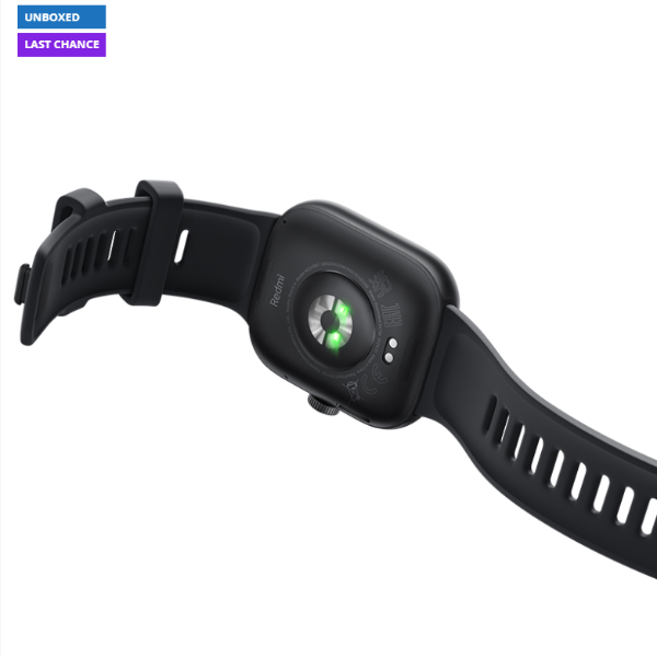 Black smartwatch with a white background