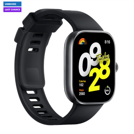 Black smartwatch with a colorful display on a white background