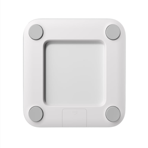 White digital scale with four gray measurement markers on a white background