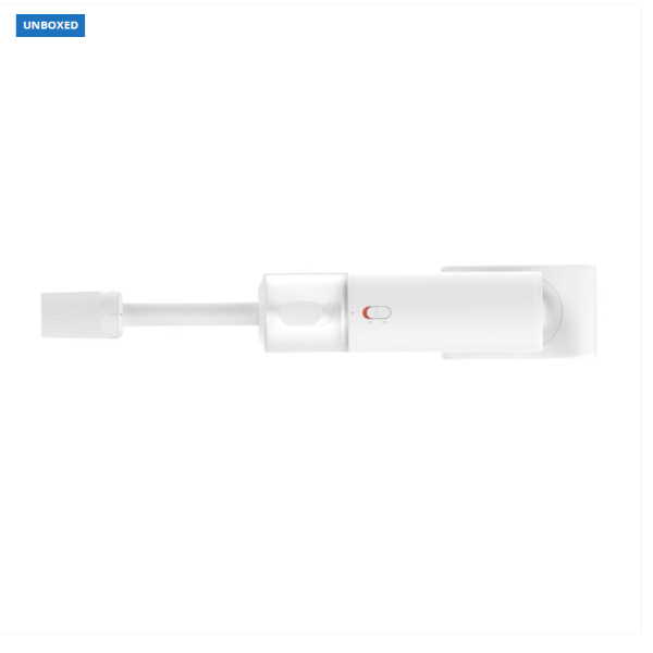 White electronic device with a red switch on a white background