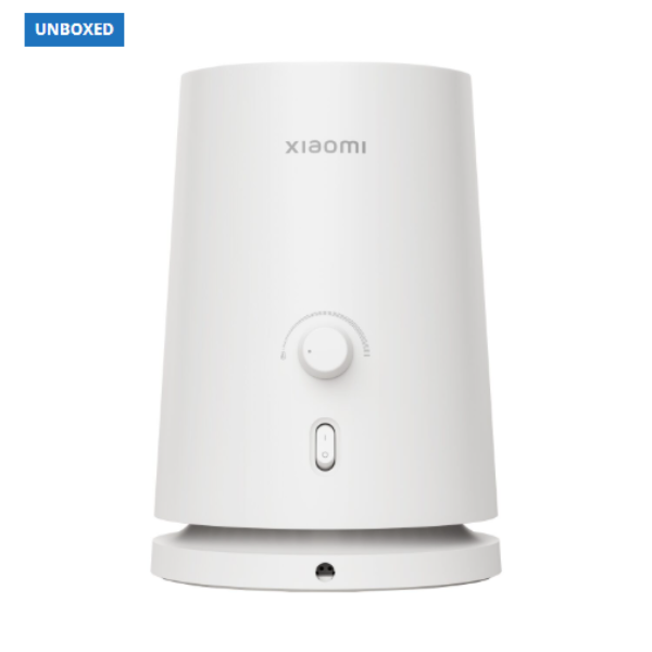 White cylindrical device with Xiaomi logo on a white background