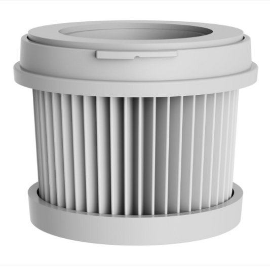 Gray cylindrical filter on a white background