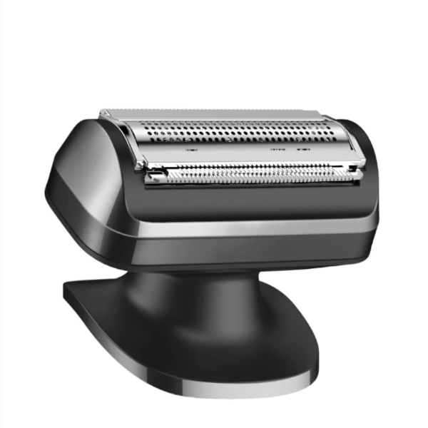 Black and silver electric shaver on a white background