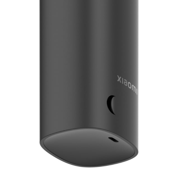 Black cylindrical device with Xiaomi logo on a white background