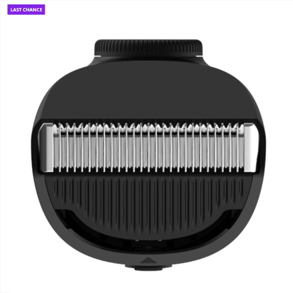 Black electric shaver head with visible blades on a white background