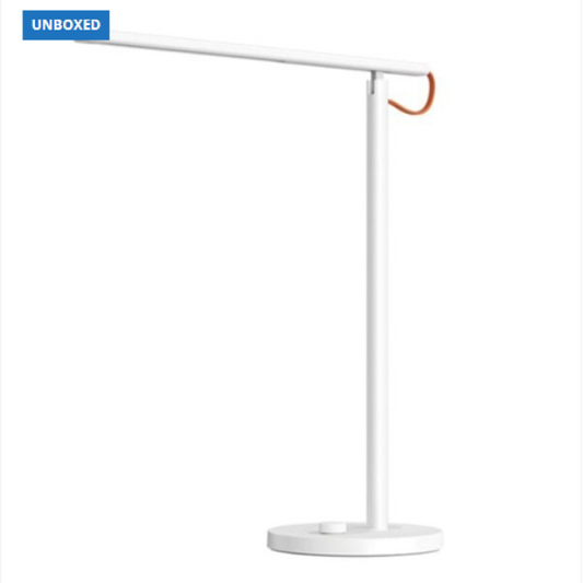 White lamp stand with a single orange hook on a white background, branded 'UNBOXED'.