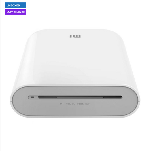 White photo printer with 'MI PHOTO PRINTER' branding on a white background