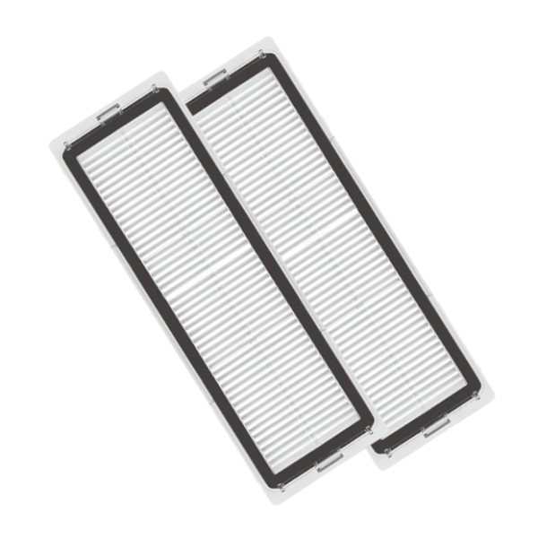 Two rectangular air filters with black frames on a white background