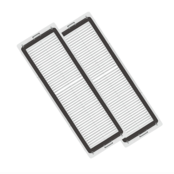 Two rectangular air filters with black frames on a white background