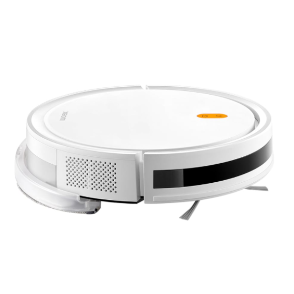 White robot vacuum cleaner on a white background