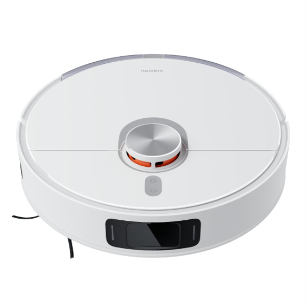 Round robot vacuum cleaner with visible brand logo on a white background