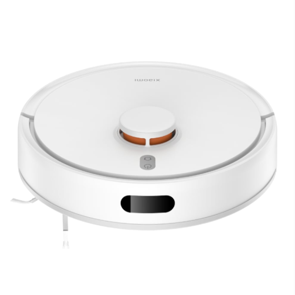 White robot vacuum cleaner on a white background