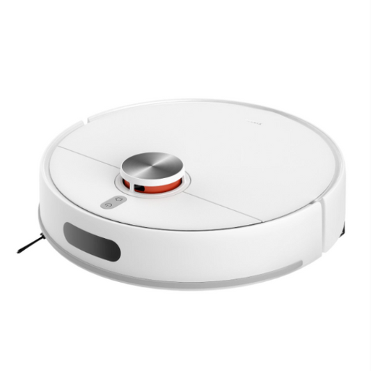 White robotic vacuum cleaner on a white background
