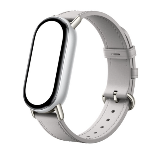 Smartwatch with a silver band on a white background
