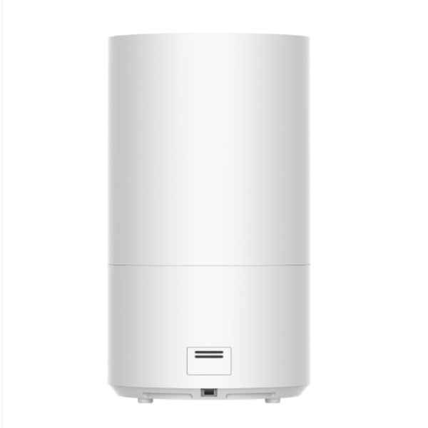 White cylindrical air purifier on a white background