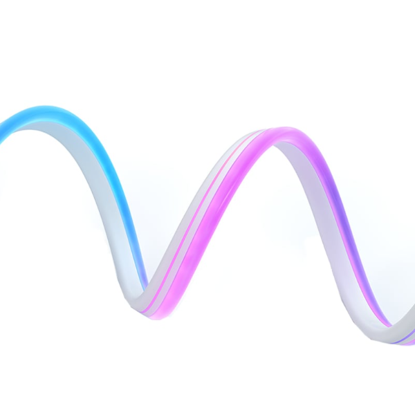Wavy LED strip light with blue and pink colors on a white background