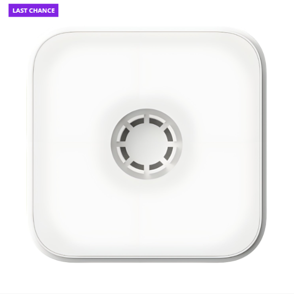 White square device with circular design on a white background