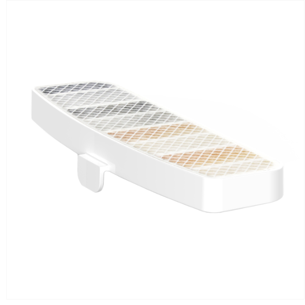White shelf with a grid pattern on a white background