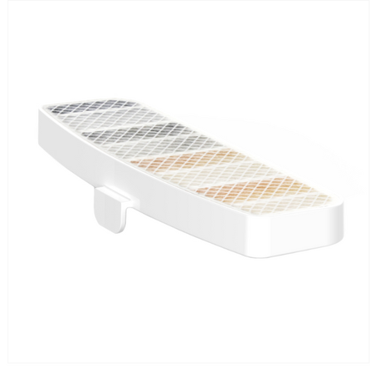 White shelf with a grid pattern on a white background