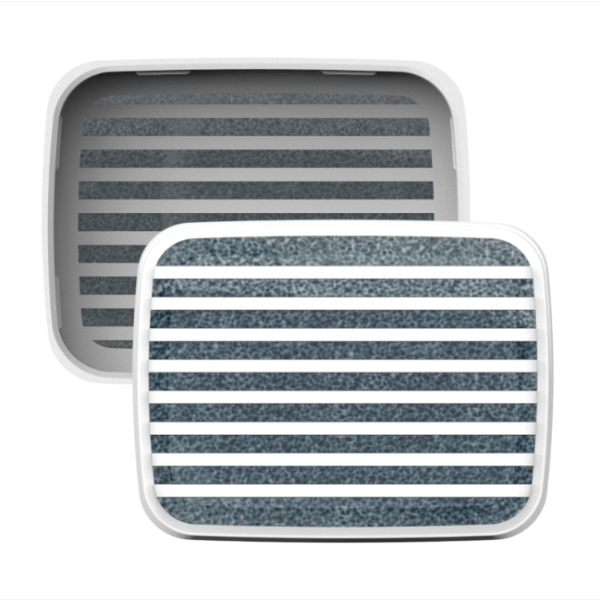 Two rectangular air filter cartridges with striped pattern on a white background