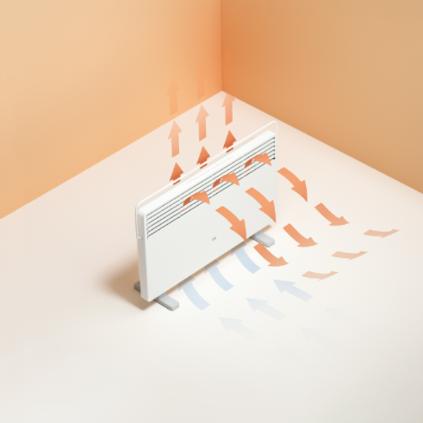 Radiator with airflow diagram on a beige background