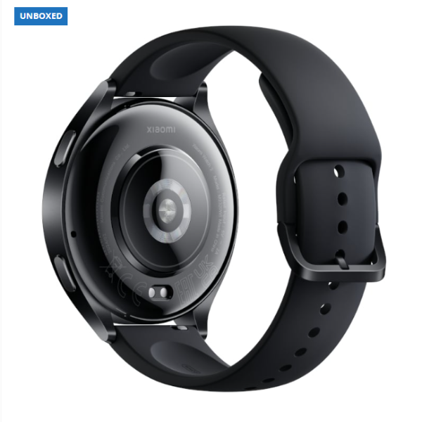 Black smartwatch with Xiaomi branding on a white background