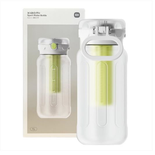 Xiaomi sports water bottle with packaging on a white background