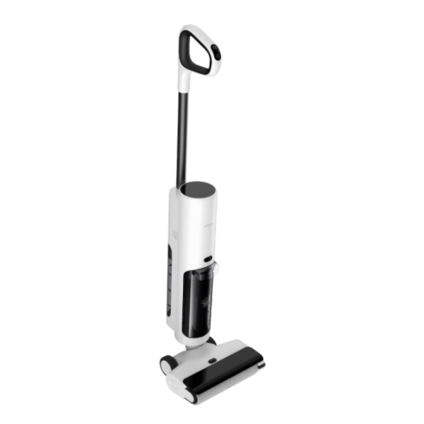 White and black vacuum cleaner on a white background