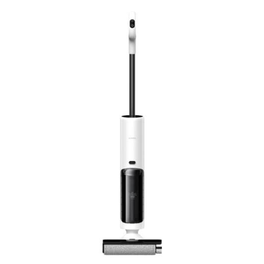 White and black handheld vacuum cleaner on a white background