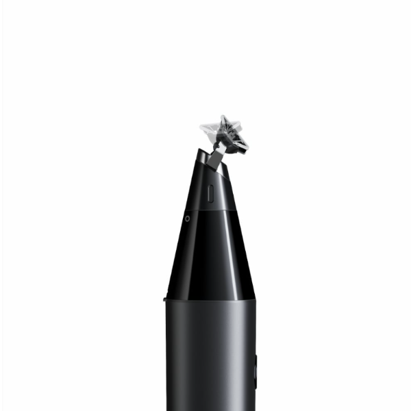 Black hair removal device with a silver head on a white background