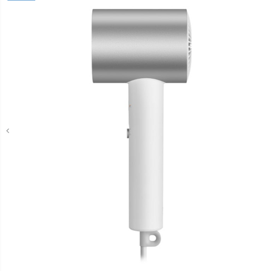 Silver and white hair dryer on a white background