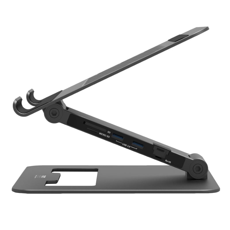 Port Connect Adjustable Stand + Dock Type-C to 1 x RJ45|2 x USB3.1 Gen1|2 x HDMI 4k@60Hz|1 x Type-C|PD85W|SDand Micro SD Reader