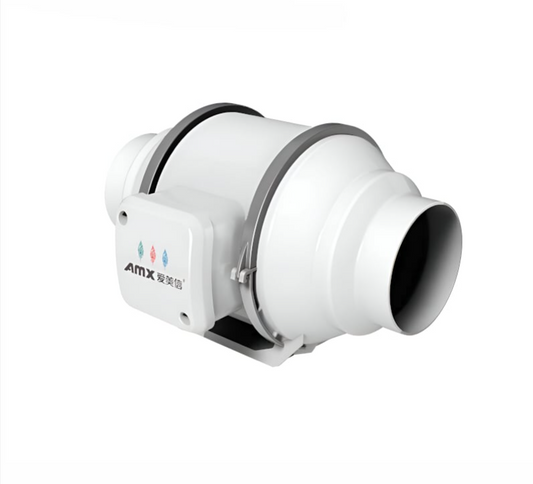 White duct fan with AMX branding on a white background