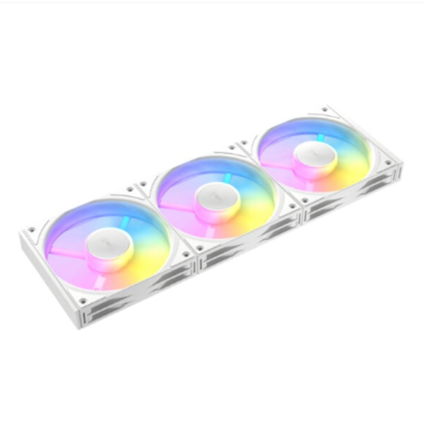 Three-color LED cooling fan on a white background