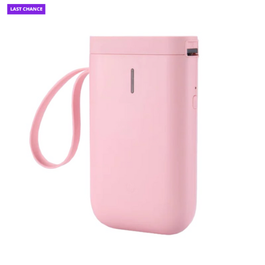 Pink portable device with a strap on a white background
