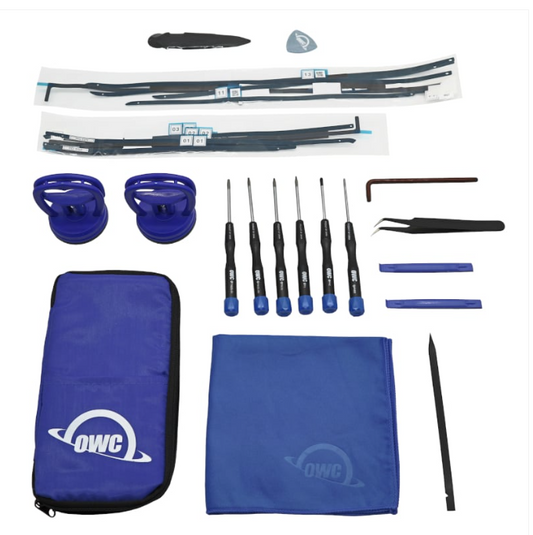 Collection of tools and accessories with OWC branding on a white background