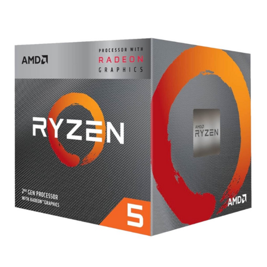 AMD Ryzen 5 processor packaging with orange and red design on a white background