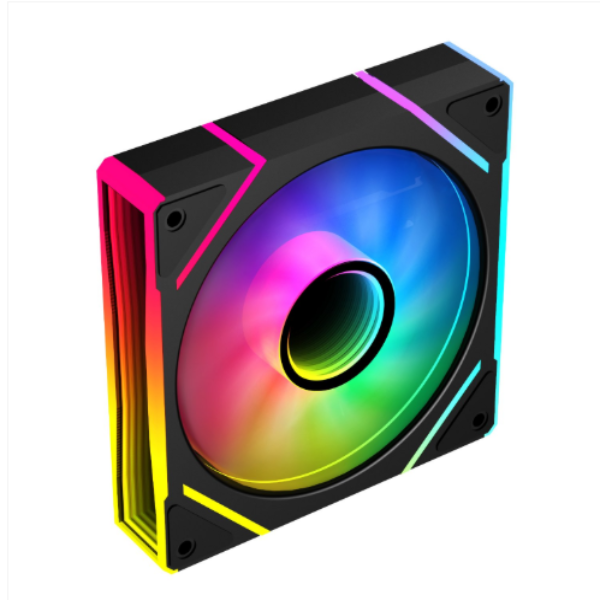 RGB LED fan with colorful lighting on a white background