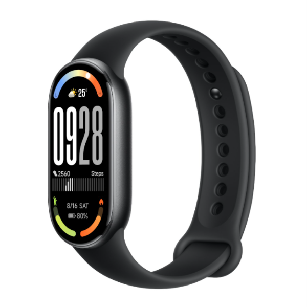 Black smartwatch with a display on a white background