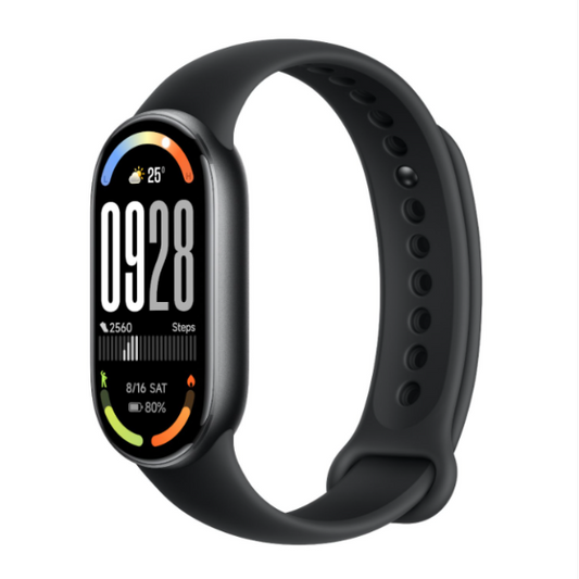 Black smartwatch with a display on a white background