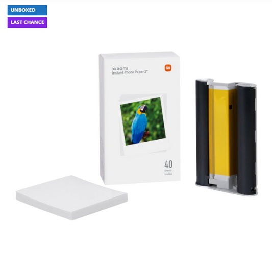 Xiaomi instant photo paper with packaging on a white background
