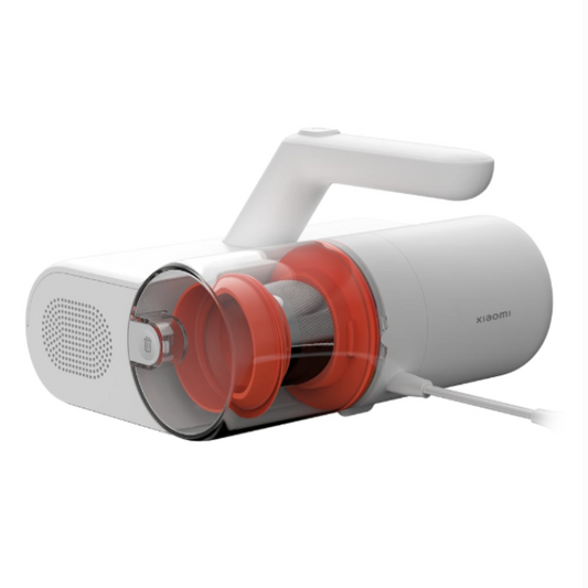 White Xiaomi security camera with red accents on a white background